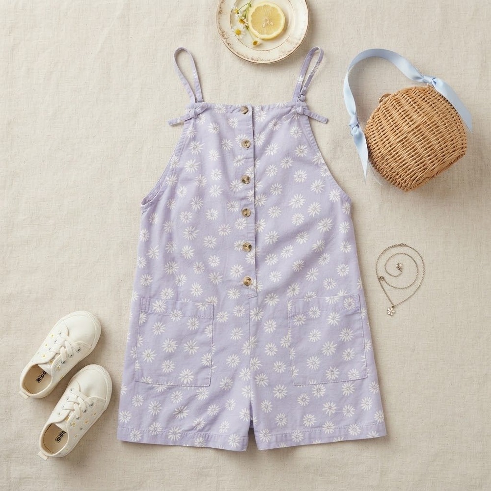 Billabong Girls Lavender Daisy Floral Button Front Romper Purple Size Large